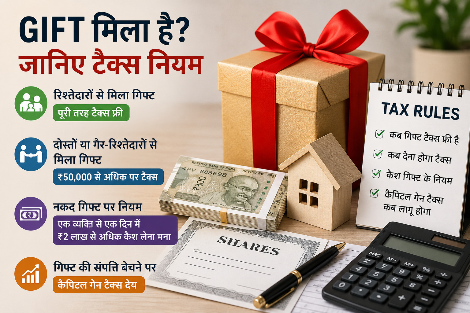 Gift Tax Rules: क्या गिफ्ट में मिले पैसे, मकान या शेयर पर देना पड़ेगा टैक्स? जानिए कब मिलती है छूट और कब बनती है टैक्स की जिम्मेदारी