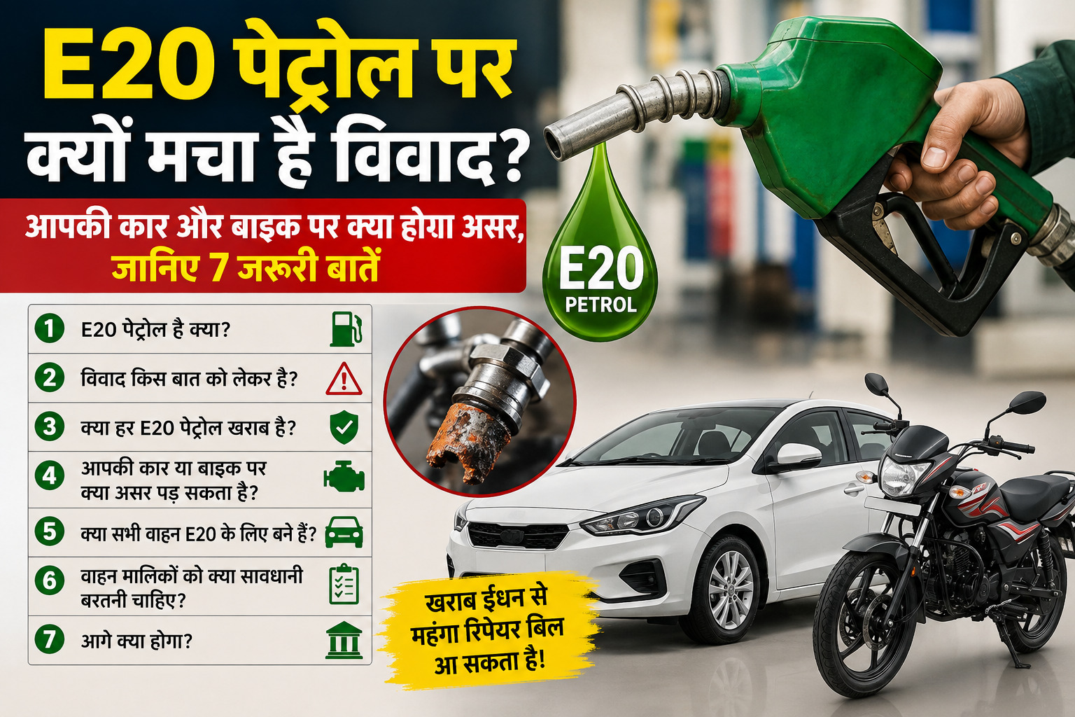 E20 पेट्रोल पर क्यों मचा है विवाद? आपकी कार और बाइक पर क्या होगा असर, जानिए 7 जरूरी बातें